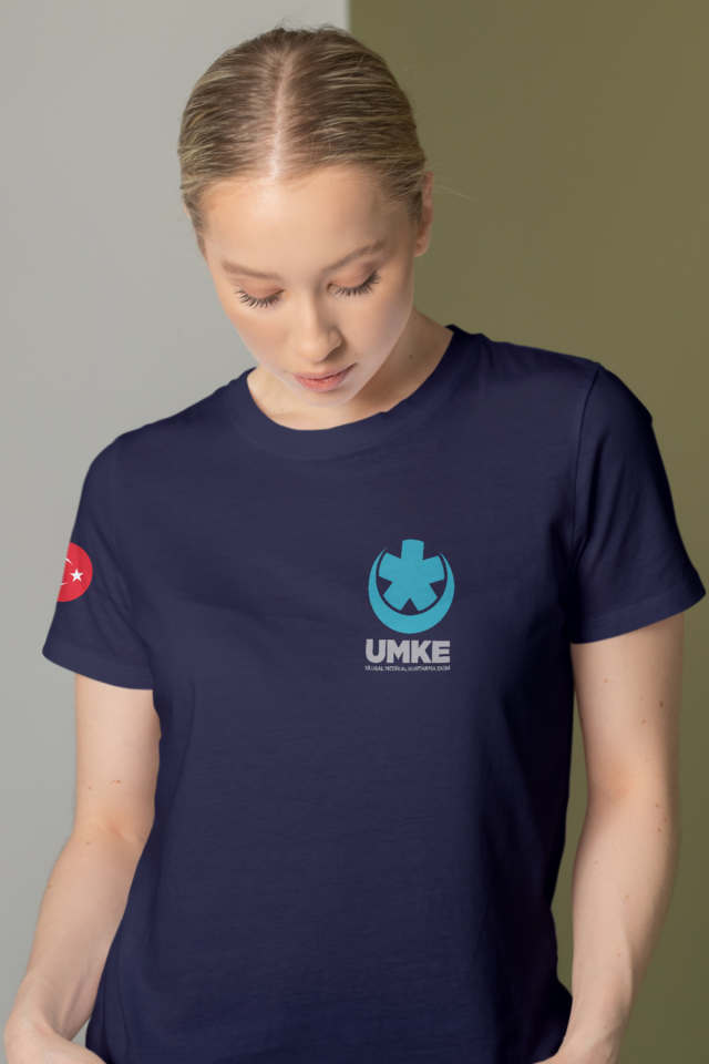 Lacivert UMKE Bisiklet Yaka Tişört Unisex 2XL