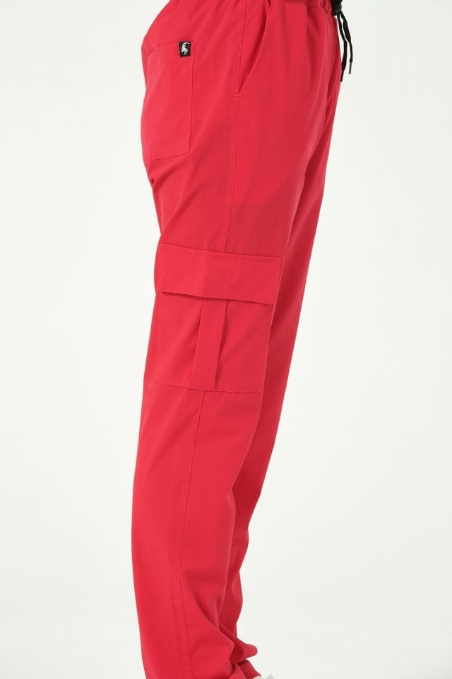 Nar Çiçeği Likralı Kargo Cep Doktor Hemşire Forması Tek Alt Unisex