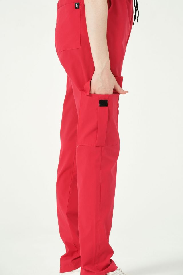 Nar Çiçeği Likralı Kargo Cep Doktor Hemşire Forması Tek Alt Unisex