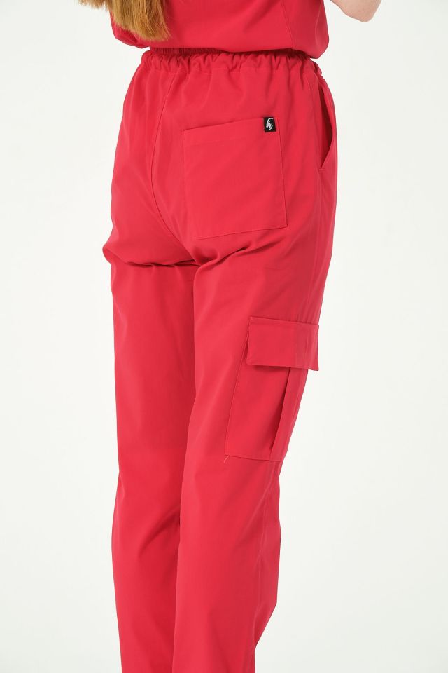 Nar Çiçeği Likralı Kargo Cep Doktor Hemşire Forması Tek Alt Unisex