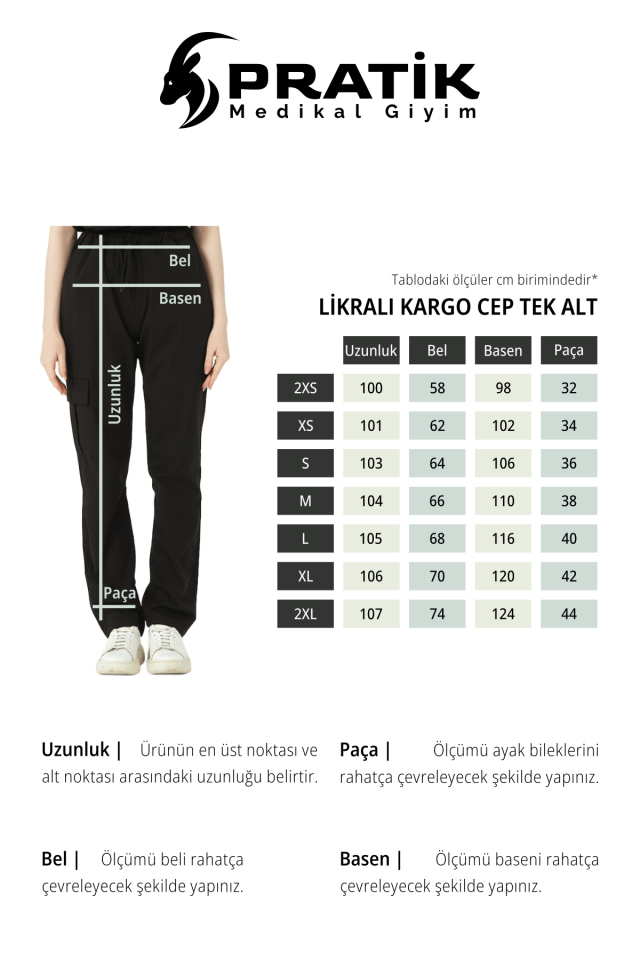Nar Çiçeği Likralı Kargo Cep Doktor Hemşire Forması Tek Alt Unisex