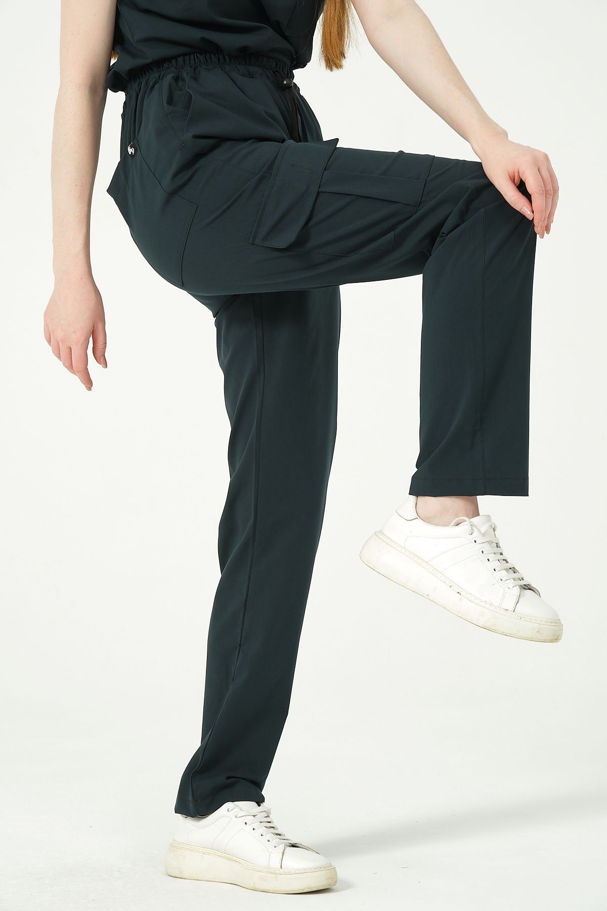 Ördek Yeşili Likralı Kargo Cep Doktor Hemşire Forması Tek Alt Unisex