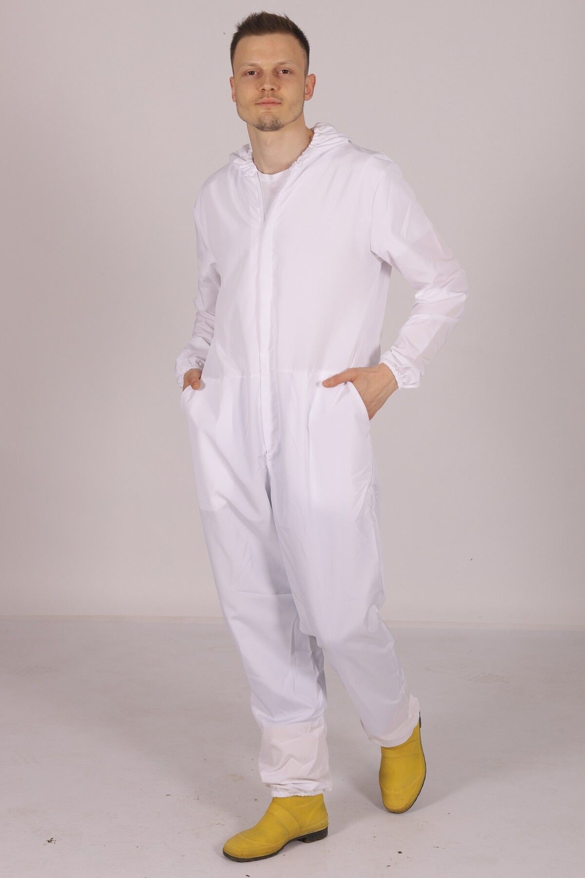 Beyaz İşçi Tulumu Balıkçı Çiftçi Bahçıvan Kuaför Laboratuvar Sıvı İtici Terletmez Kumaş Unisex