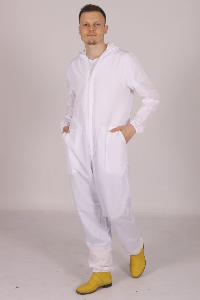 Beyaz İşçi Tulumu Balıkçı Çiftçi Bahçıvan Kuaför Laboratuvar Sıvı İtici Terletmez Kumaş Unisex