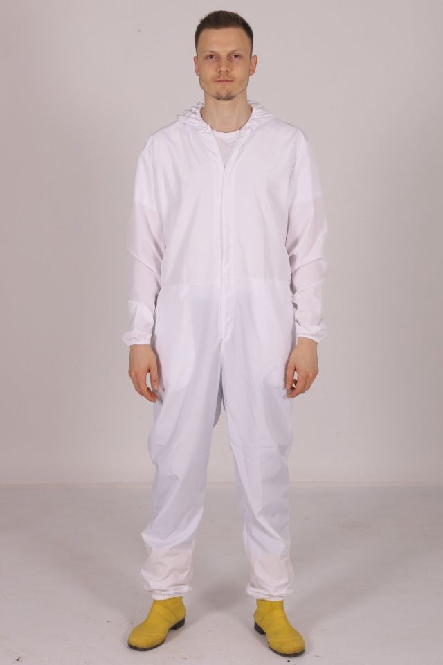 Beyaz İşçi Tulumu Balıkçı Çiftçi Bahçıvan Kuaför Laboratuvar Sıvı İtici Terletmez Kumaş Unisex