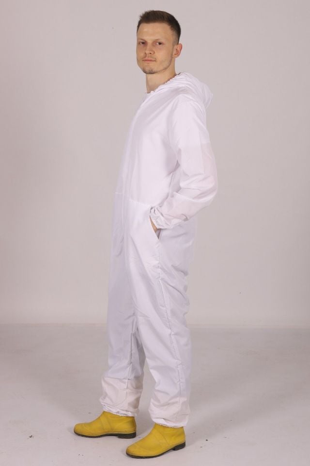 Beyaz İşçi Tulumu Balıkçı Çiftçi Bahçıvan Kuaför Laboratuvar Sıvı İtici Terletmez Kumaş Unisex