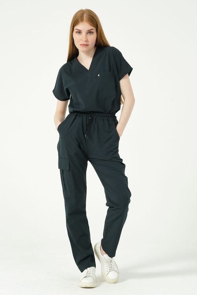 Ördek Yeşili Likralı Kargo Cep Doktor Hemşire Forması Tek Alt Unisex