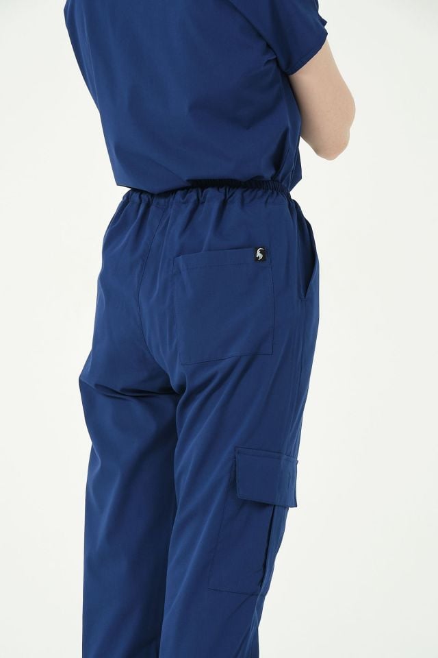 Saks Mavi Likralı Kargo Cep Doktor Hemşire Forması Tek Alt Unisex 2XL