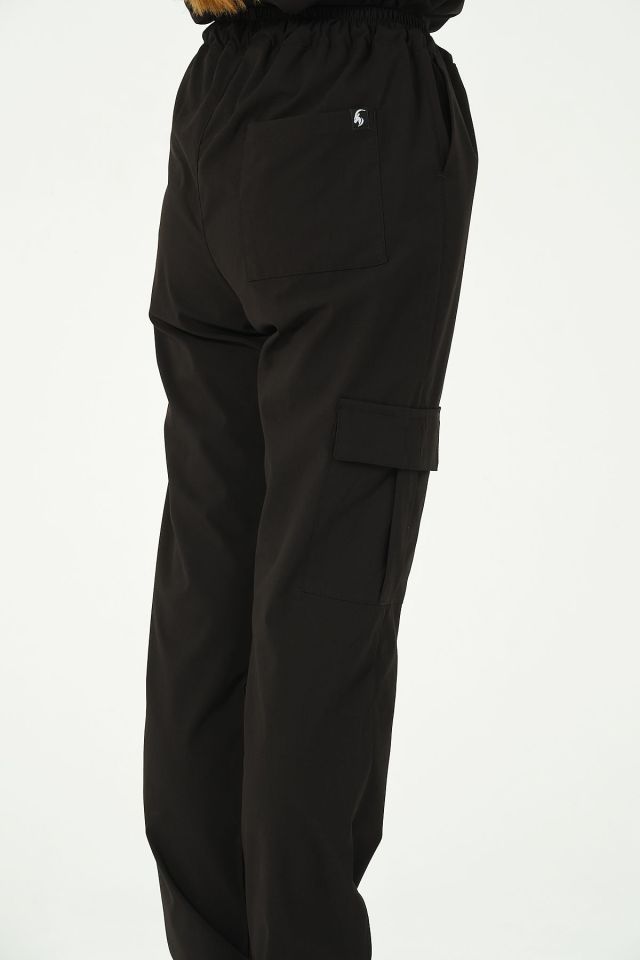 Siyah Likralı Kargo Cep Doktor Hemşire Forması Tek Alt Unisex