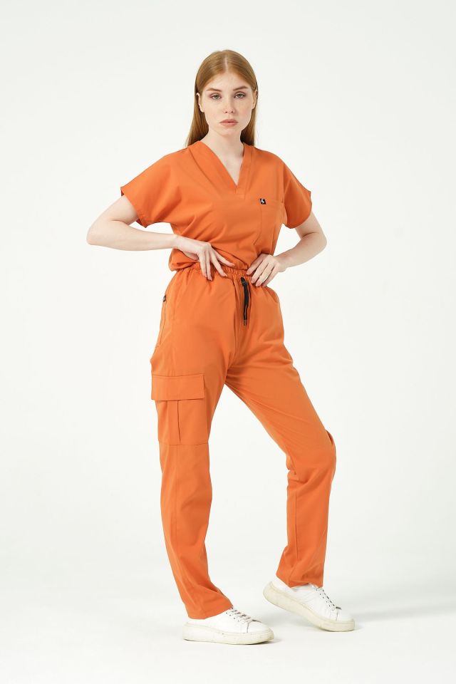 Somon Likralı Kargo Cep Doktor Hemşire Forması Tek Alt Unisex