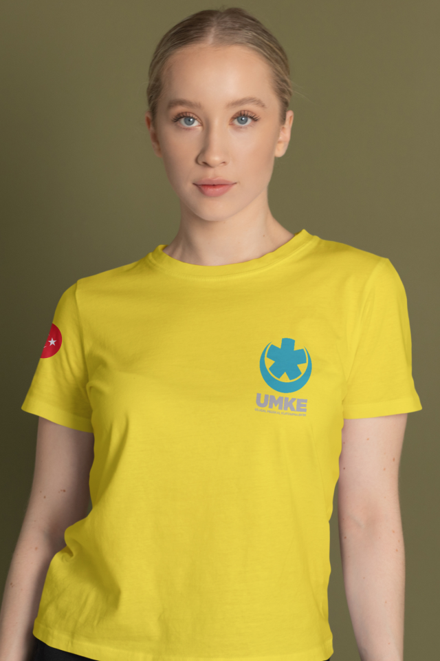 Sarı UMKE Bisiklet Yaka Penye Tişört Unisex