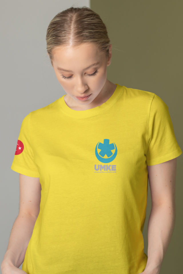 Sarı UMKE Bisiklet Yaka Penye Tişört Unisex