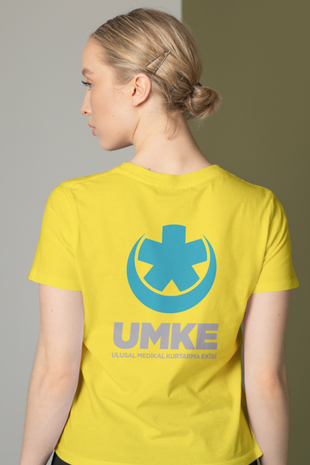 Sarı UMKE Bisiklet Yaka Penye Tişört Unisex