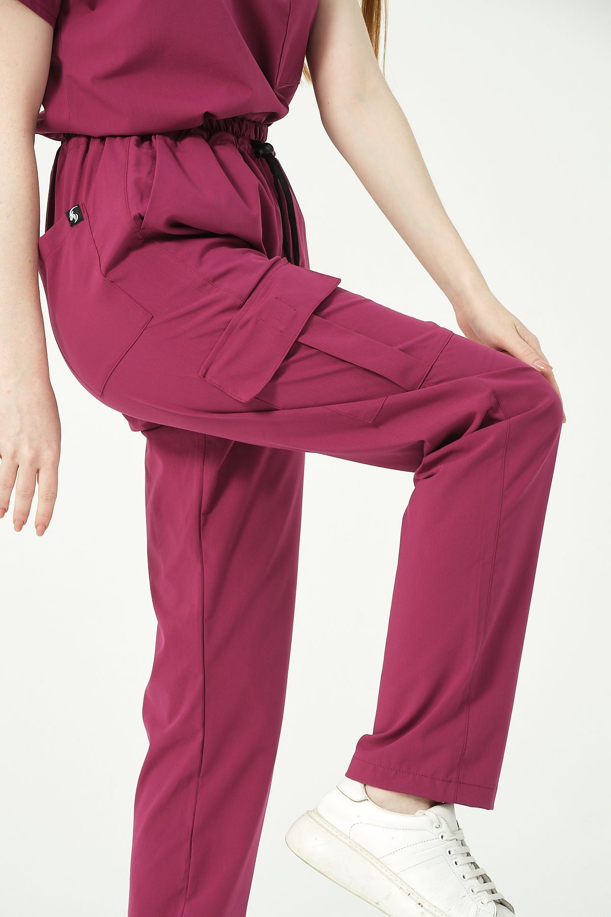 Vişne Likralı Kargo Cep Doktor Hemşire Forması Tek Alt Unisex