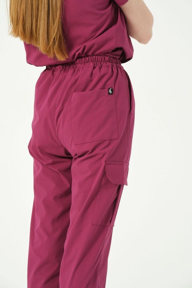 Vişne Likralı Kargo Cep Doktor Hemşire Forması Tek Alt Unisex