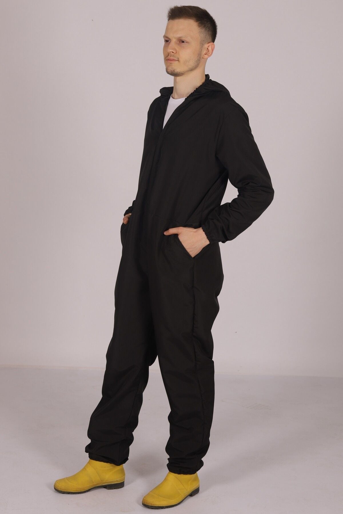 Siyah İşçi Tulumu Balıkçı Çiftçi Bahçıvan Kuaför Laboratuvar Sıvı İtici Terletmez Kumaş Unisex M