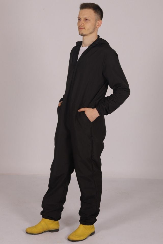 Siyah İşçi Tulumu Balıkçı Çiftçi Bahçıvan Kuaför Laboratuvar Sıvı İtici Terletmez Kumaş Unisex M