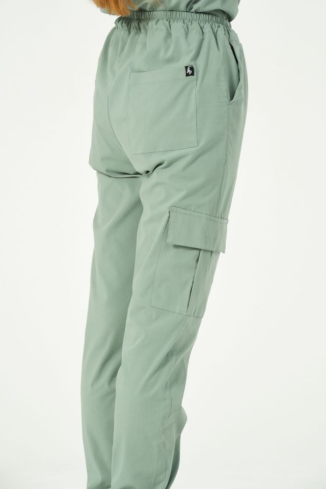 Çağla Yeşili Likralı Kargo Cep Jogger Paça Doktor Hemşire Forması Tek Alt Unisex