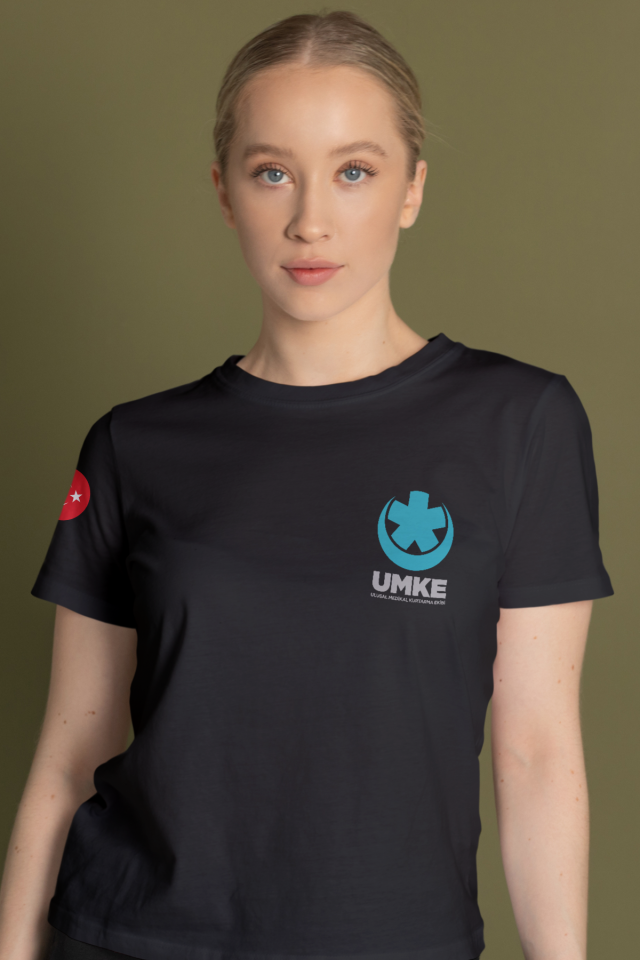 Siyah UMKE Bisiklet Yaka Penye Tişört Unisex