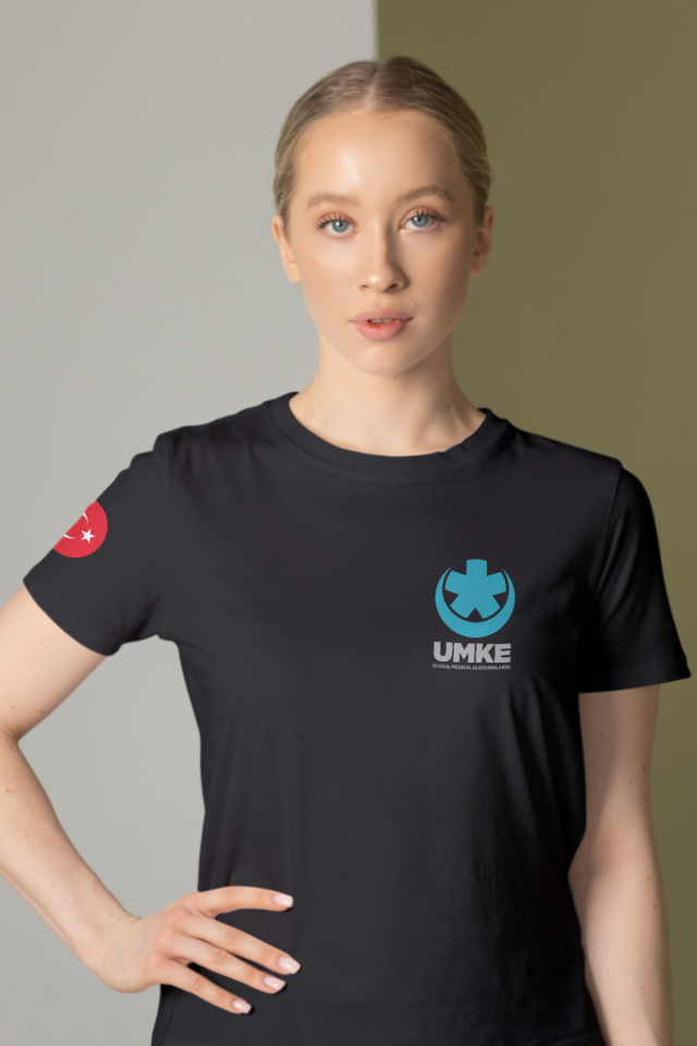Siyah UMKE Bisiklet Yaka Penye Tişört Unisex