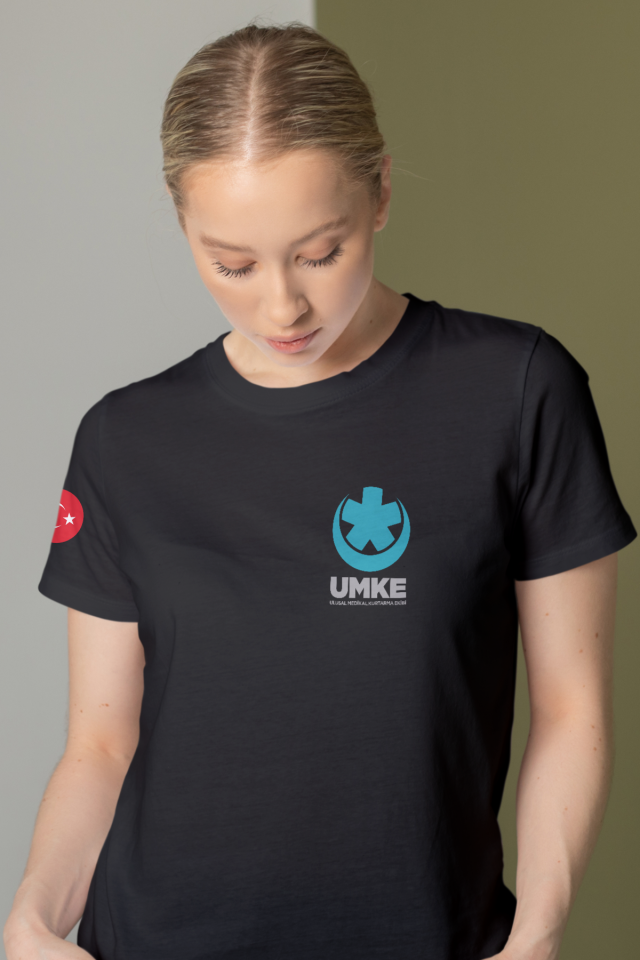Siyah UMKE Bisiklet Yaka Penye Tişört Unisex