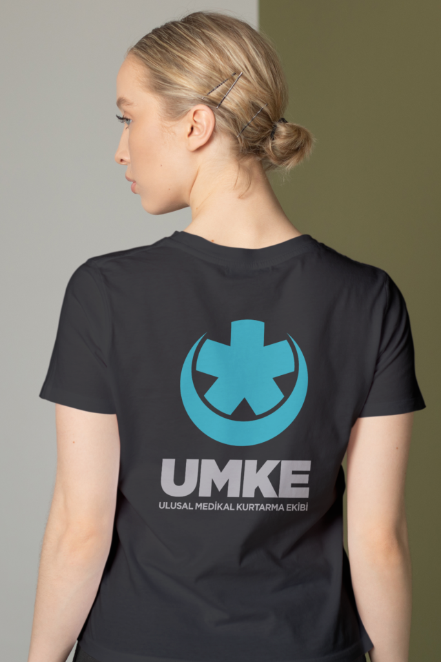 Siyah UMKE Bisiklet Yaka Penye Tişört Unisex