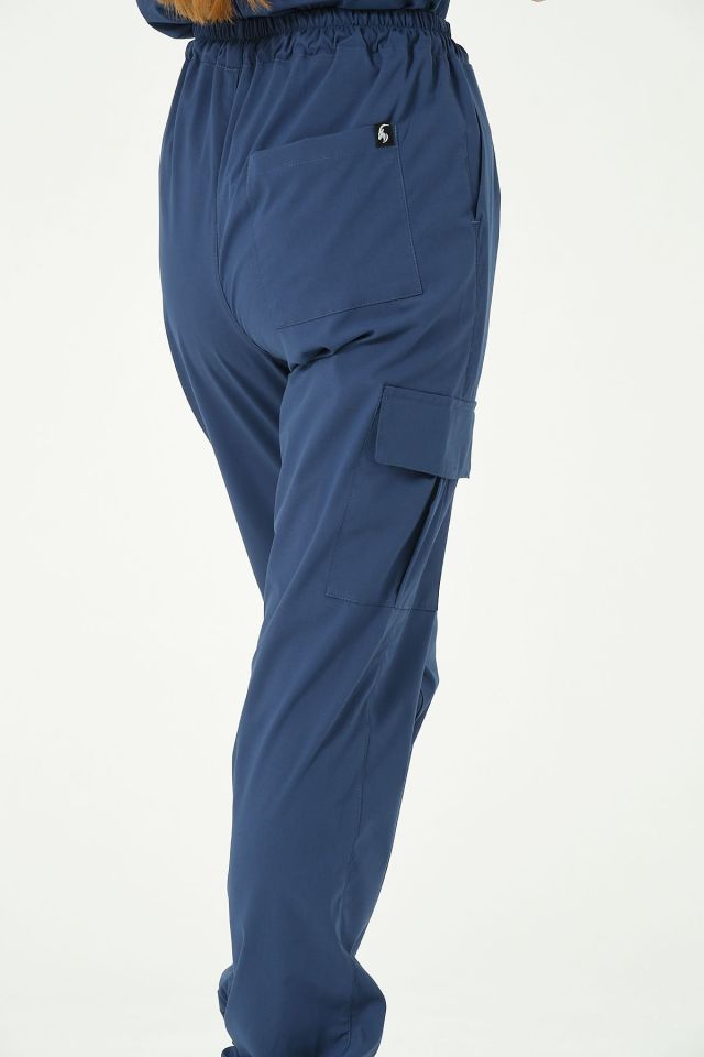 Fırtına Mavi Likralı Kargo Cep Jogger Paça Doktor Hemşire Forması Tek Alt Unisex