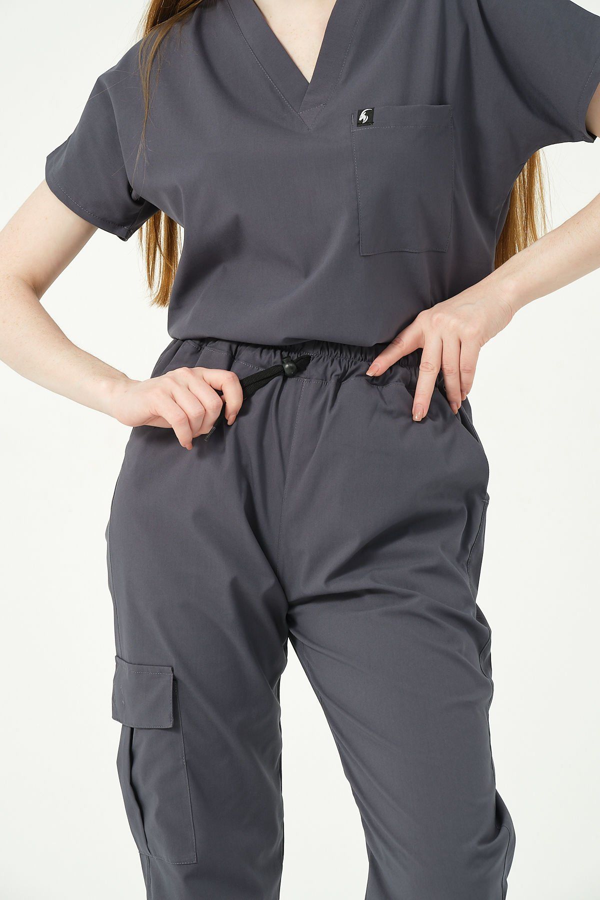 Füme Likralı Kargo Cep Jogger Paça Doktor Hemşire Forması Tek Alt Unisex