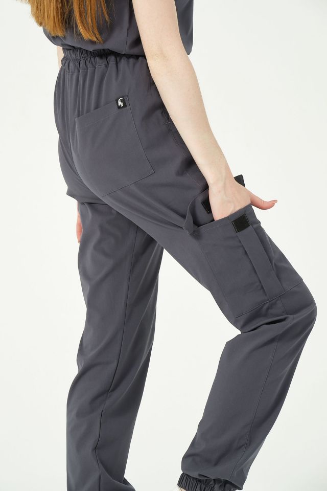 Füme Likralı Kargo Cep Jogger Paça Doktor Hemşire Forması Tek Alt Unisex