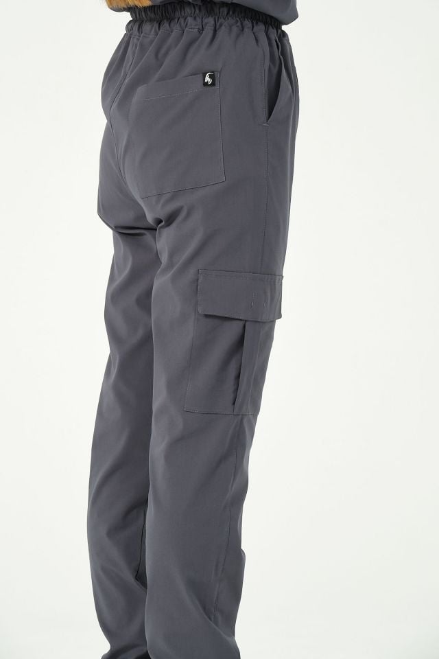 Füme Likralı Kargo Cep Jogger Paça Doktor Hemşire Forması Tek Alt Unisex