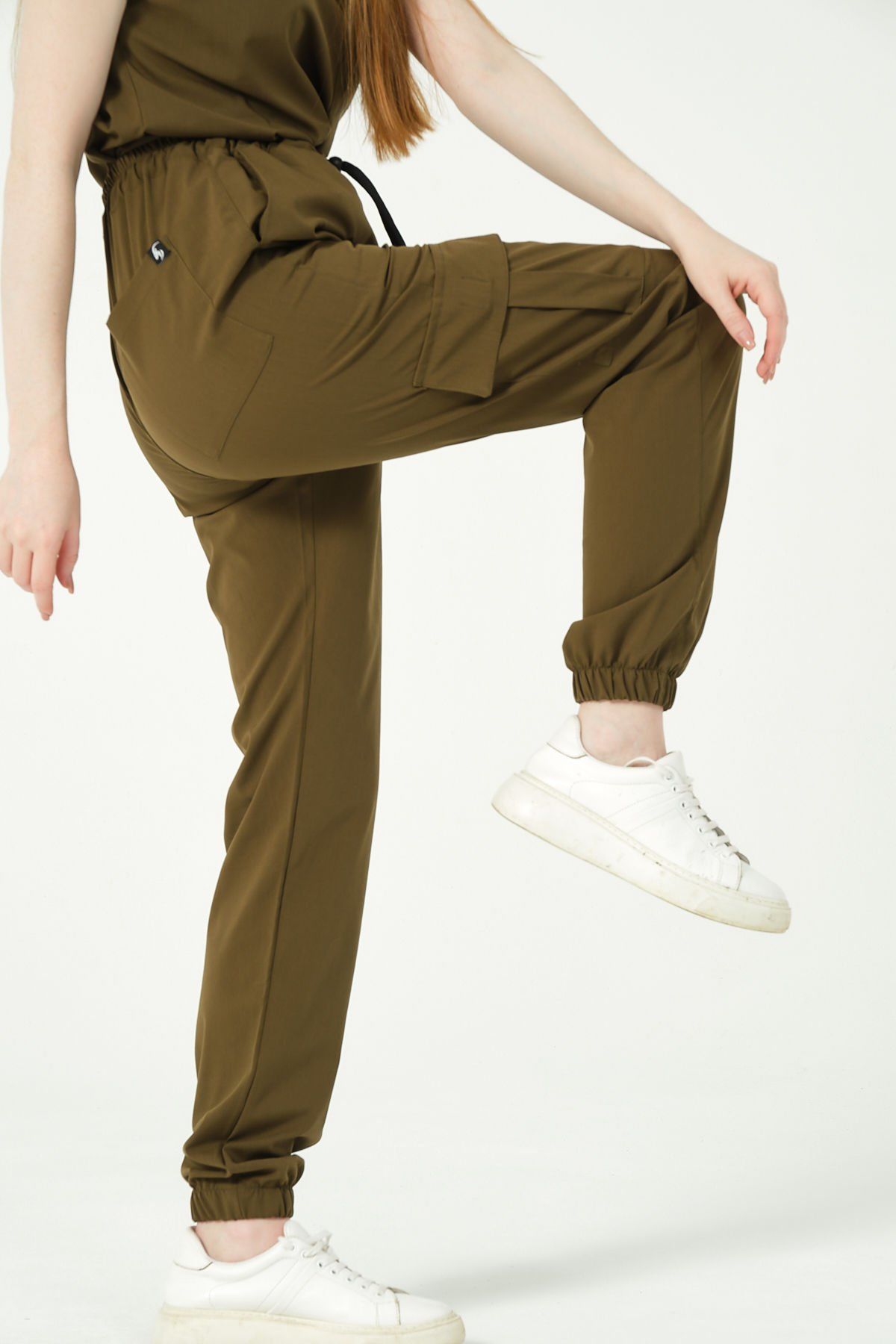 Haki Likralı Kargo Cep Jogger Paça Doktor Hemşire Forması Tek Alt Unisex