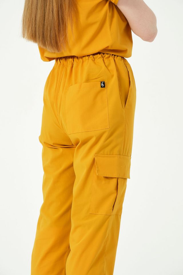 Hardal Likralı Kargo Cep Jogger Paça Doktor Hemşire Forması Tek Alt Unisex