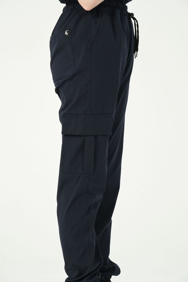 Lacivert Likralı Kargo Cep Jogger Paça Doktor Hemşire Forması Tek Alt Unisex