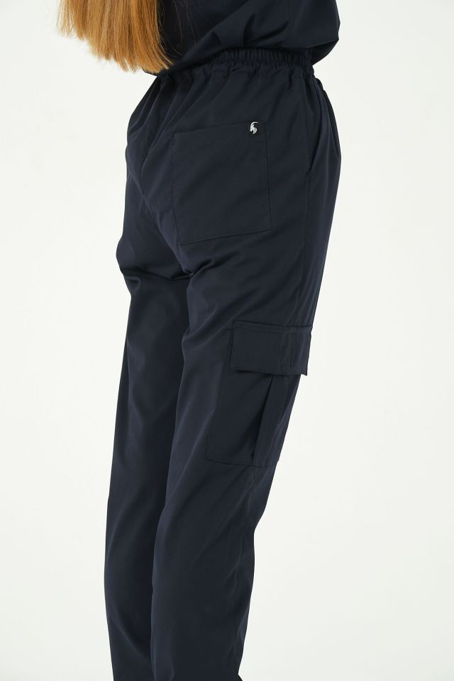 Lacivert Likralı Kargo Cep Jogger Paça Doktor Hemşire Forması Tek Alt Unisex