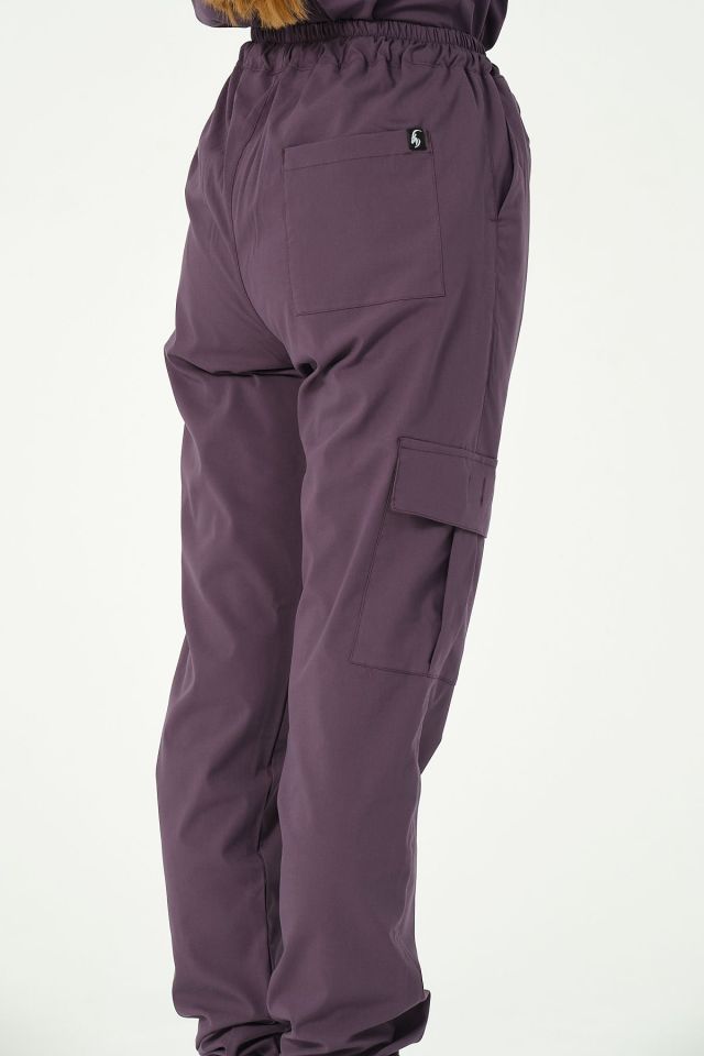 Mürdüm Likralı Kargo Cep Jogger Paça Doktor Hemşire Forması Tek Alt Unisex