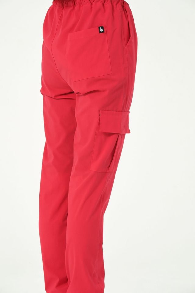 Nar Çiçeği Likralı Kargo Cep Jogger Paça Doktor Hemşire Forması Tek Alt Unisex