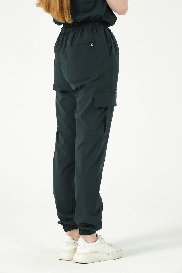 Ördek Yeşili Likralı Kargo Cep Jogger Paça Doktor Hemşire Forması Tek Alt Unisex