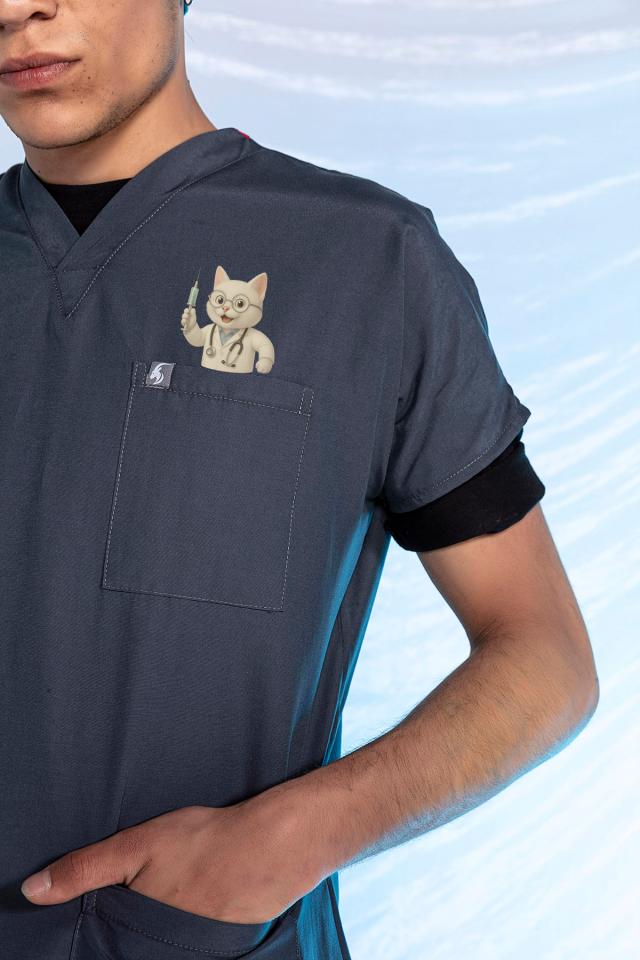 Füme Özel Veteriner Forması Tüy Tutmaz Sıvı İtici Baskılı Scrubs Takım Unisex