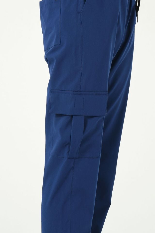 Saks Mavi Likralı Kargo Cep Jogger Paça Doktor Hemşire Forması Tek Alt Unisex 2XL