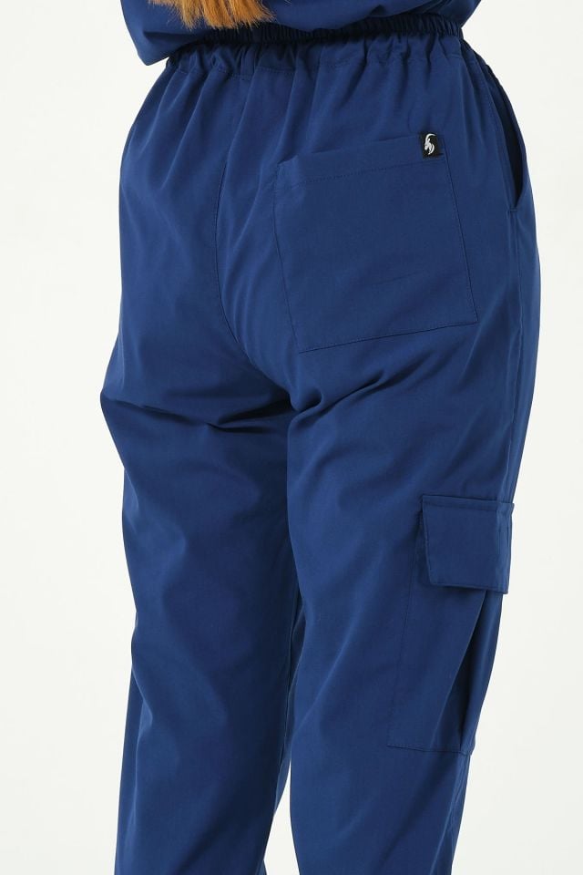 Saks Mavi Likralı Kargo Cep Jogger Paça Doktor Hemşire Forması Tek Alt Unisex 2XL