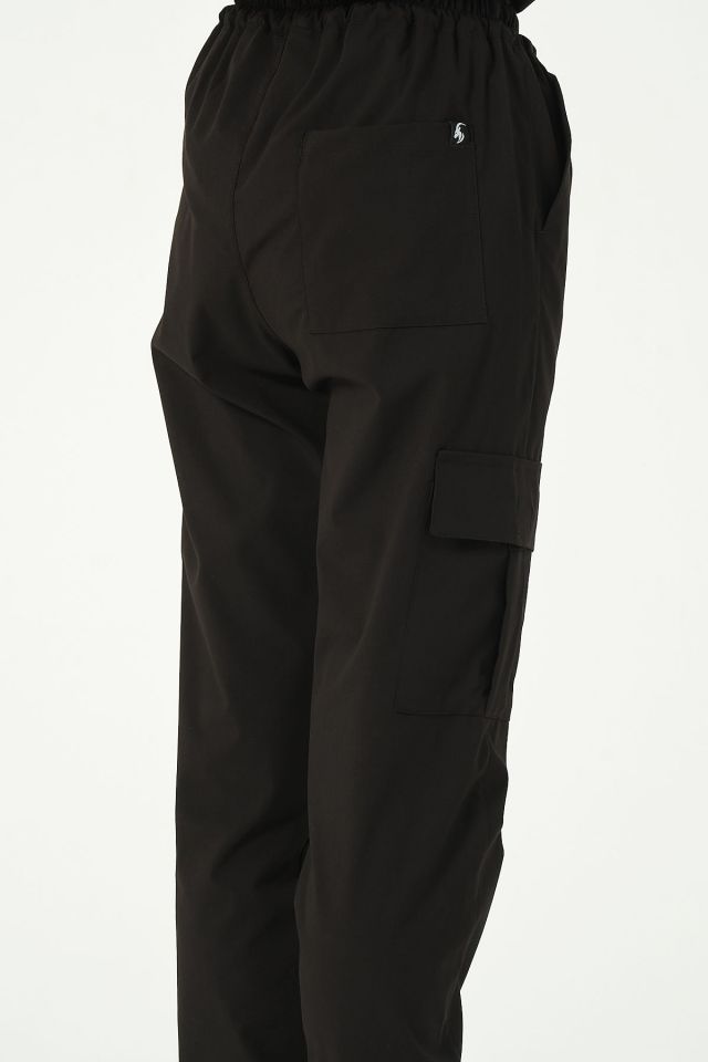 Siyah Likralı Kargo Cep Jogger Paça Doktor Hemşire Forması Tek Alt Unisex