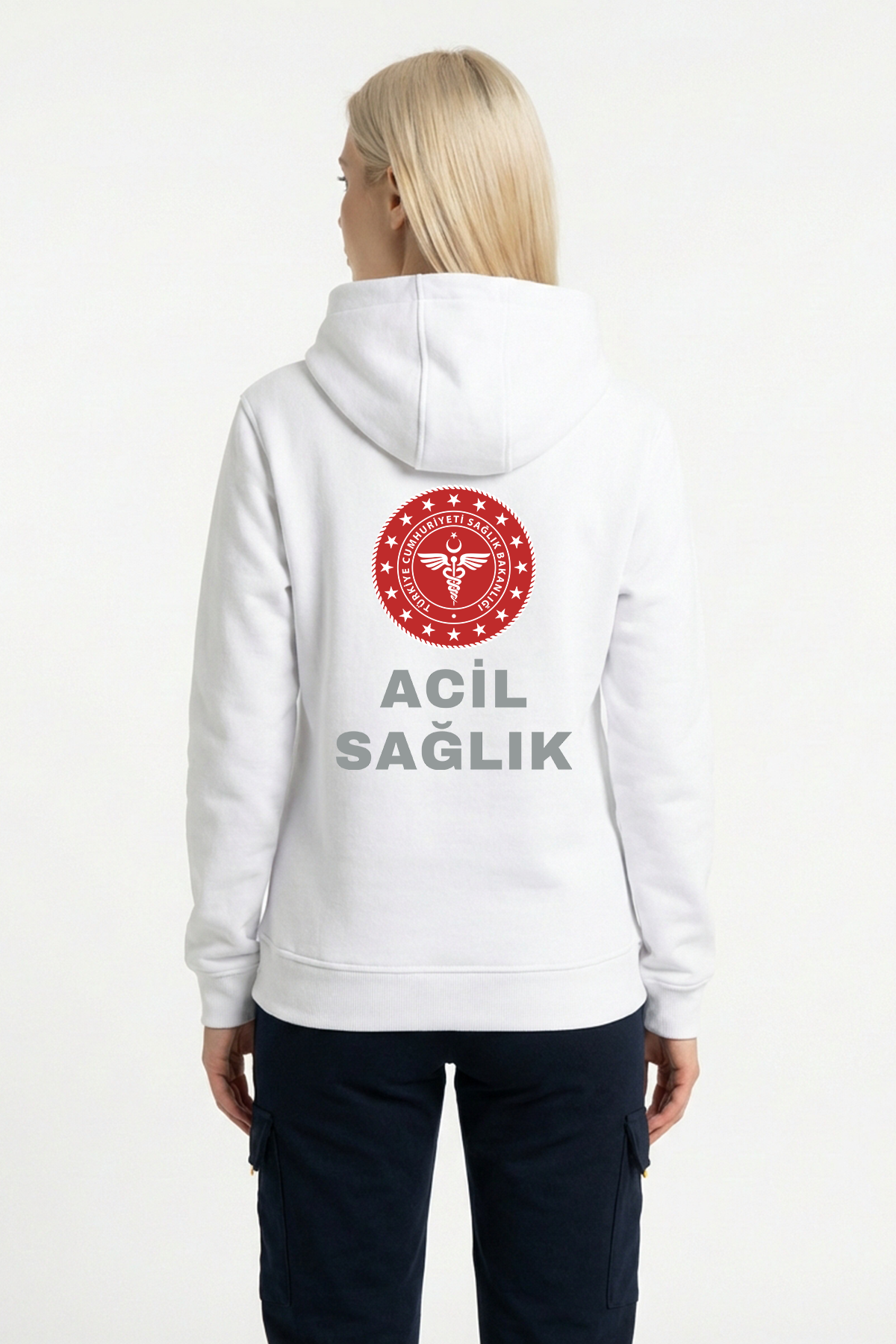 Beyaz 112 Acil Sağlık Kapüşonlu Sweatshirt Unisex
