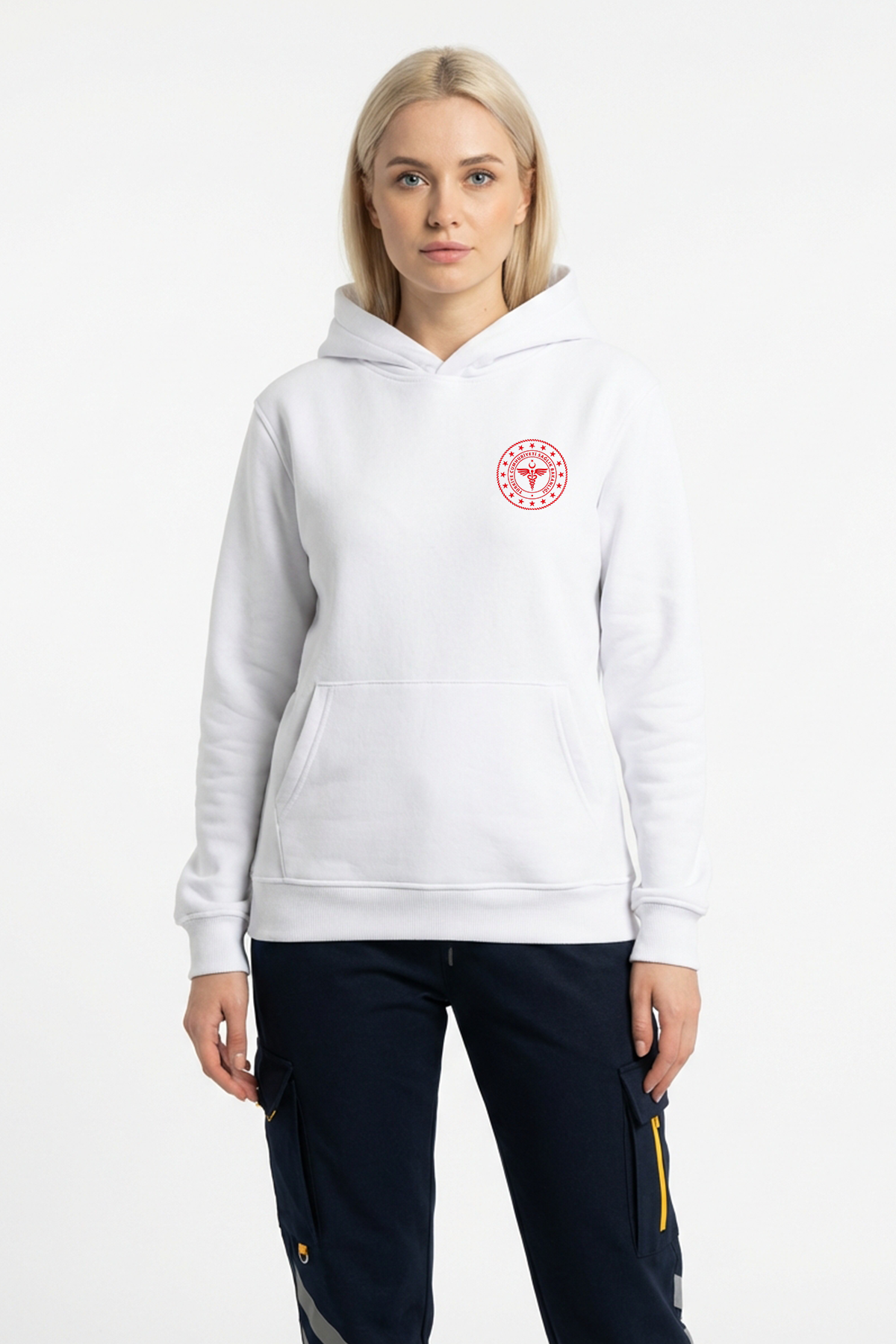 Beyaz 112 Acil Sağlık Kapüşonlu Sweatshirt Unisex