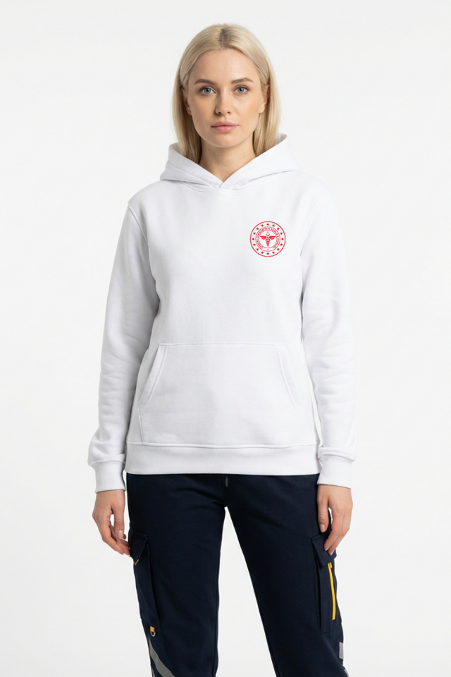 Beyaz 112 Acil Sağlık Kapüşonlu Sweatshirt Unisex