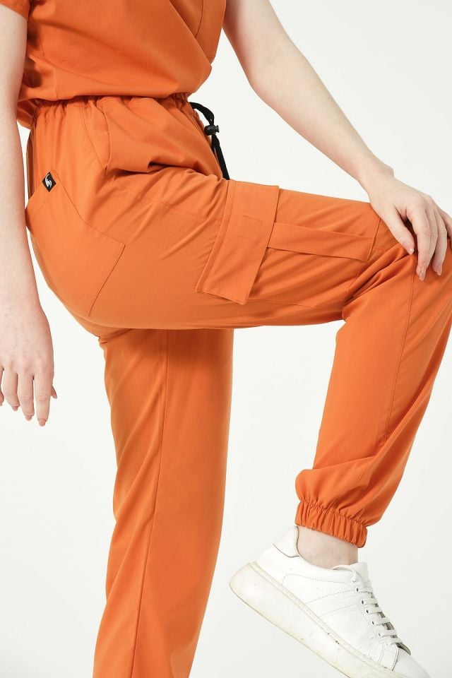 Somon Likralı Kargo Cep Jogger Paça Doktor Hemşire Forması Tek Alt Unisex XL