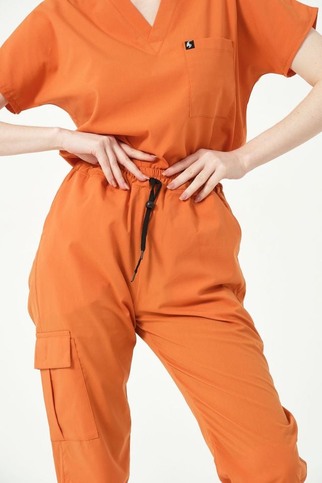 Somon Likralı Kargo Cep Jogger Paça Doktor Hemşire Forması Tek Alt Unisex XL