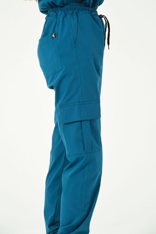 Turkuaz Likralı Kargo Cep Jogger Paça Doktor Hemşire Forması Tek Alt Unisex
