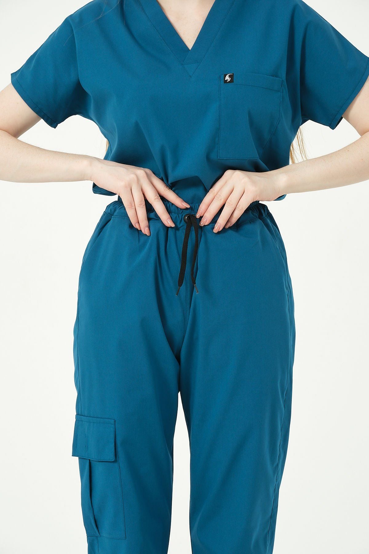 Turkuaz Likralı Kargo Cep Jogger Paça Doktor Hemşire Forması Tek Alt Unisex