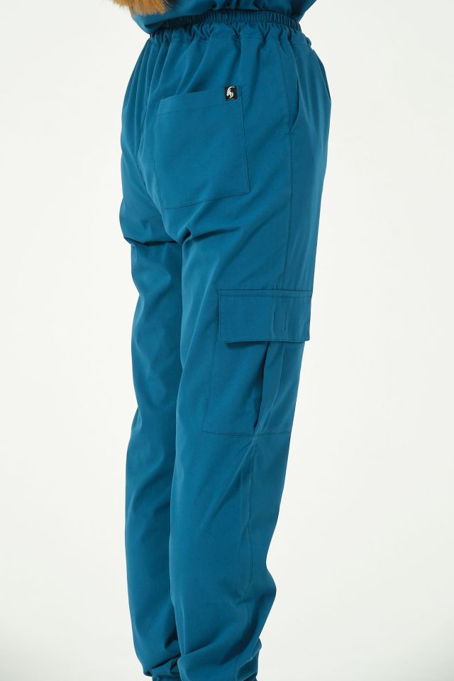 Turkuaz Likralı Kargo Cep Jogger Paça Doktor Hemşire Forması Tek Alt Unisex