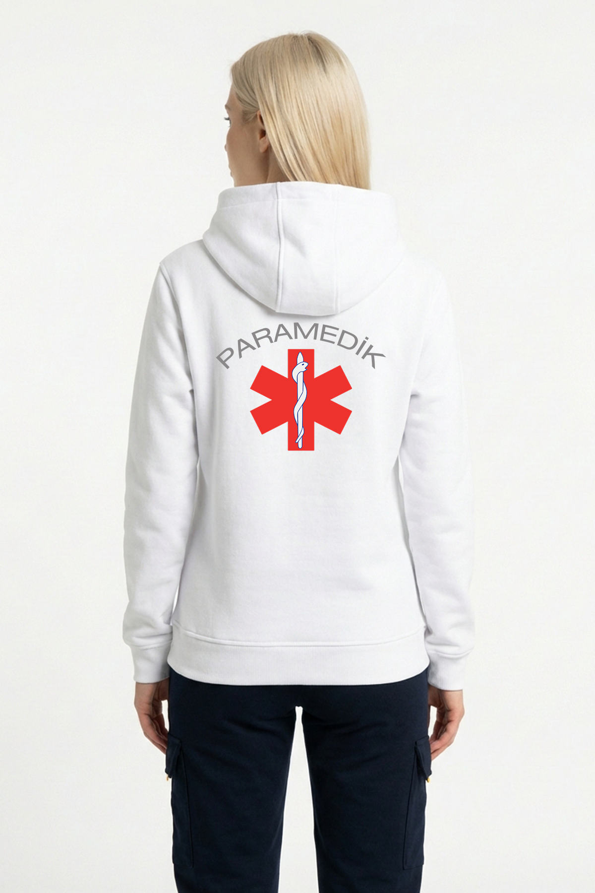 Beyaz Paramedik Kapüşonlu Sweatshirt Unisex